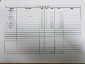 大阪市福島区 外壁塗装見積書の一式表記部分