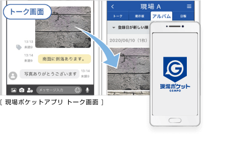 現場ポケットアプリ トーク画面
